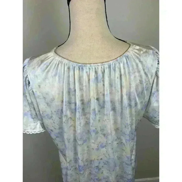Vtg 70s Miss Elaine Babydoll Nightgown Floral Blue Lace Union Tag Coquette M - Picture 7 of 13